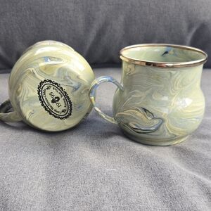 MacKenzie-Childs Swirled Ceramic Mug - Green and Gold, Set Of 2 Mugs